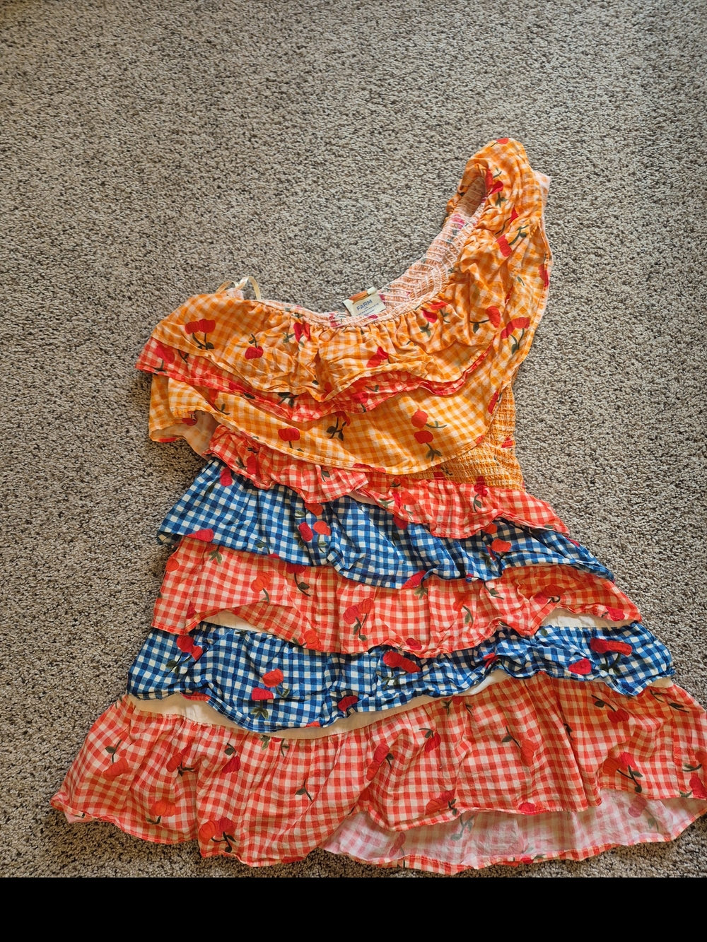 FARM Rio Multi-Color One-Shoulder Ruffle Gingham Dress - Picture 3 of 4
